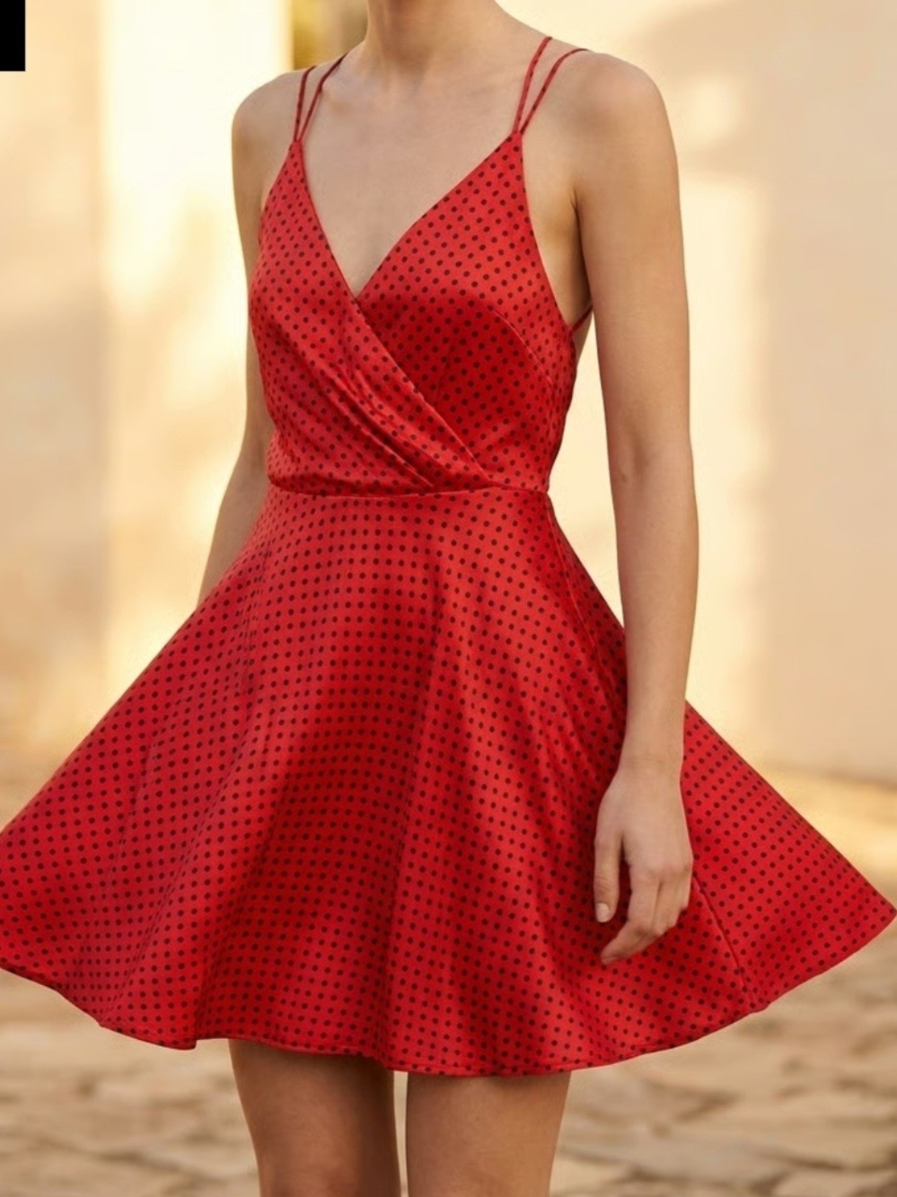 Zara Red Polka Dot Double-Strap Mini Dress